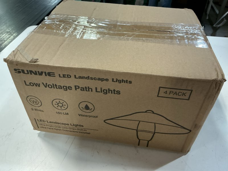 Condition photo showing New/Like New for sunvie low voltage pathway lights led landscape lights low voltage 3w 12-24v 3000k landscape lighting cast-aluminum waterproof landscape path lights for yard walkway garden etl listed cord, 4 pack