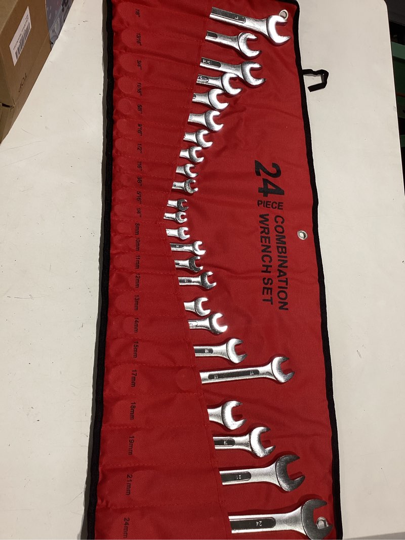 Condition photo showing Good Condition for 24-piece all-purpose master combination wrench set with roll-up pouch | sae 1/4” to 1”, metric 8mm to 24mm | perfect for general household, garage, auto repairs, car, truck, boat, and travel emergency