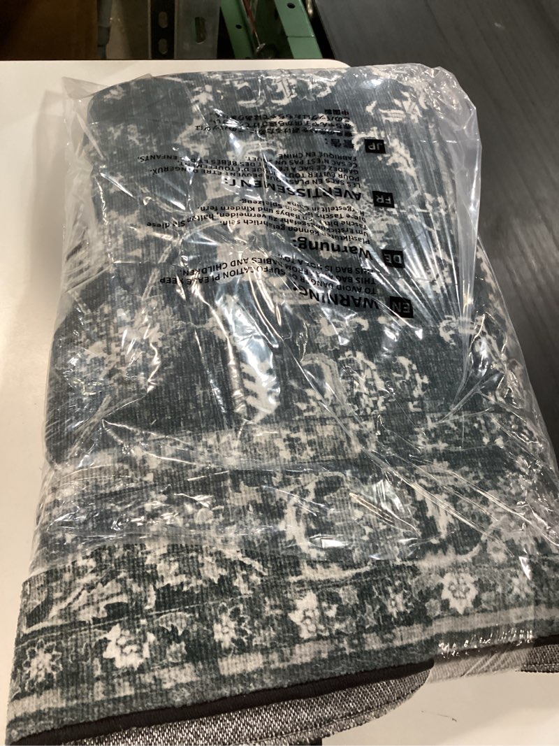 Condition photo showing Good Condition for 3x5 washable area rugs for living room, vintage boho large rug for bedroom dining room office, distressed floral print carpet for under table, soft non slip low pile throw carpet indoor mat, black black 3' x 5' (rectangular)