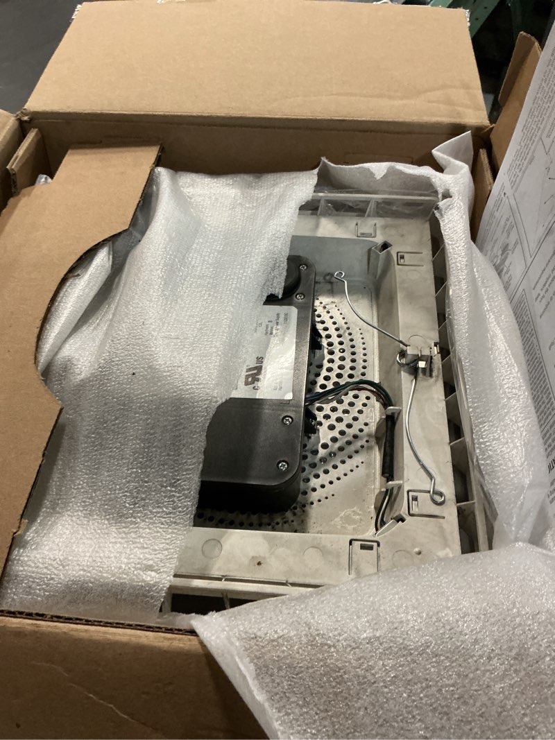 Condition photo showing As Is for broan-nutone chromacomfort bathroom exhaust fan with bluetooth speaker, powerful 110cfm/1.5 sones, 24-color led light, spk110rgbl, wall switch chroma sensonic