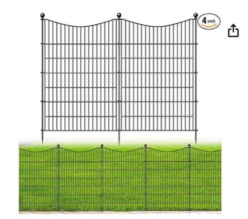 4 Panels No Dig Dog Fence Outdoor for Yard, 48 in(H) X 10.5 ft(L) Decorative Tall Garden Fence Animal Barrier, Rustproof Metal Wire Garden Edging and Borders, Temporary Fencing Stakes