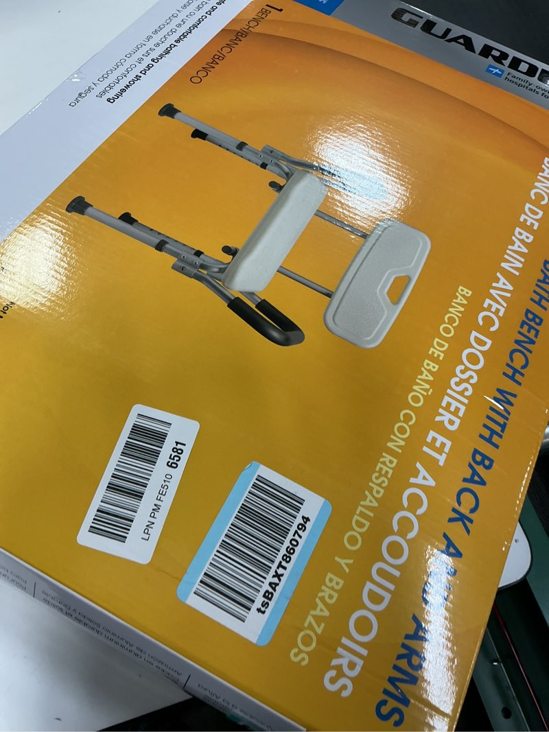 Condition photo showing Good Condition for Medline Shower Chair Seat with Padded Armrests and Back, Heavy Duty Shower Stool for Bathtub, Slip Resistant Shower Seat with Adjustable Height, Shower Bench for Inside Shower with 350 lb Capacity White