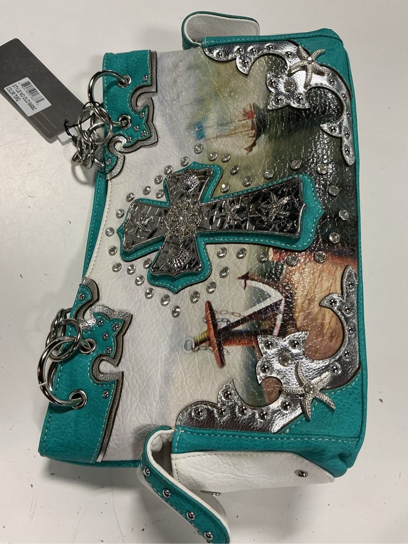 Condition photo showing Good Condition for justin west concealed carry western croc cross duo color shoulder handbag purse
