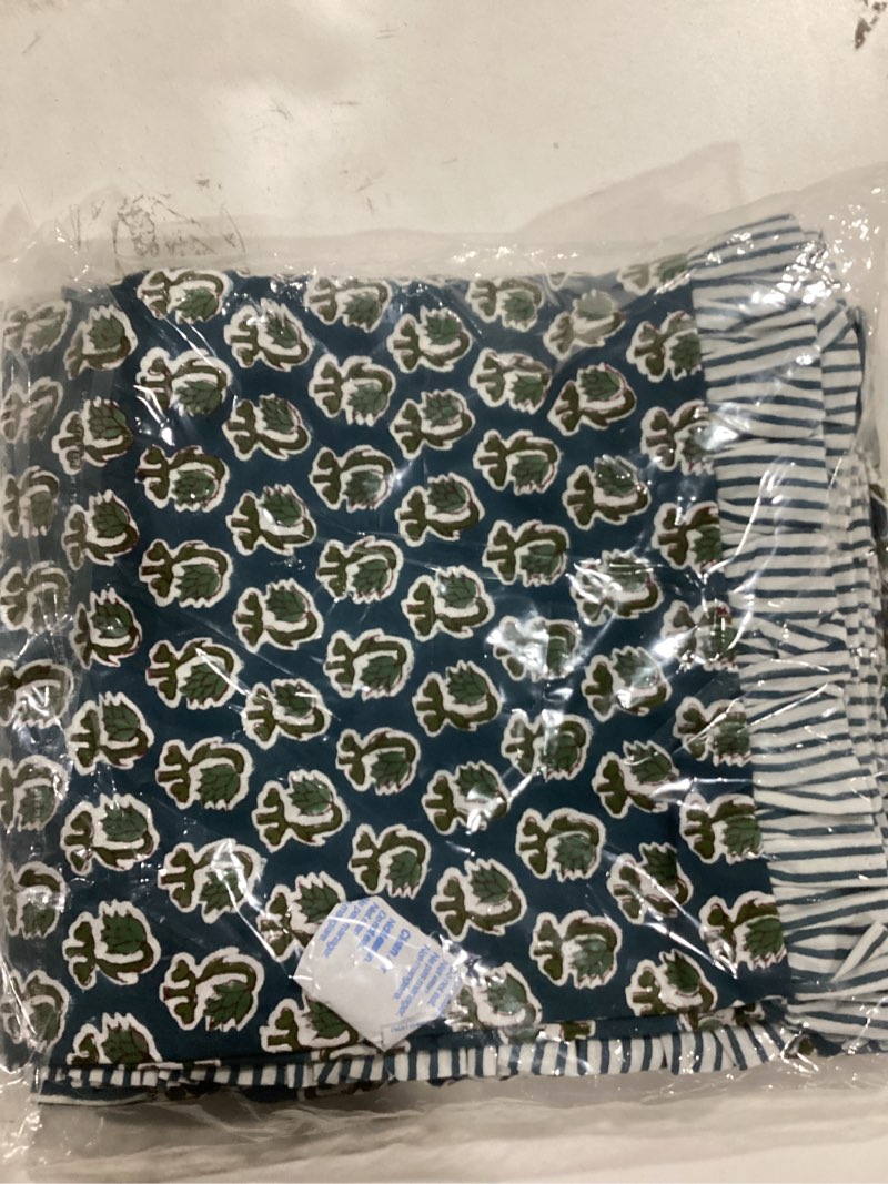 Ridhi Peacock Blue 100% Cotton Block Print Ruffle Bed Sham Cover 20''×36'' Boho Floral Pillowcase, C