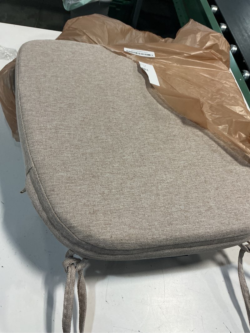 Condition photo showing As Is for aaaaacessories d-shaped chair cushions, 2" thick dining chair pads with ties and removable, machine-washable cover, 17" x 16", set of 2, oatmeal beige oatmeal beige 2 count(pack of 1)