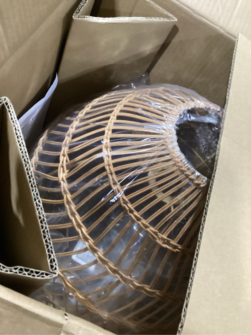 Condition photo showing Good Condition for elyona 16” large boho rattan chandelier, modern rustic wicker pendant light fixtures, basket hand woven hanging lamp for coastal kitchen island dining room living room bedroom foyer (40cm*40cm) 16” brown