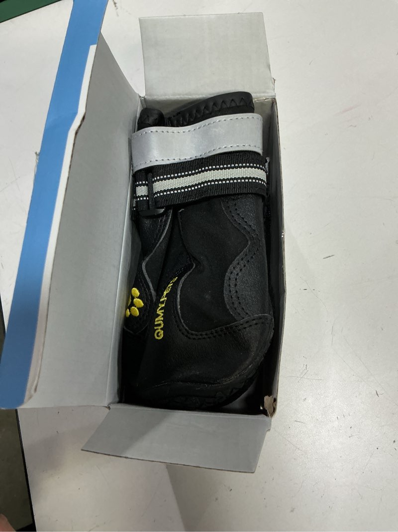 Condition photo showing As Is for QUMY Dog Shoes for Large Dogs, Medium Dog Boots & Paw Protectors for Winter Snowy Day, Summer Hot Pavement, Water-Resistant in Rainy Weather, Outdoor Walking, Indoor Hardfloors Skid-Resistant Sole Black Size 8: 3.0''x3.3"(W*L) (Pack of 4)