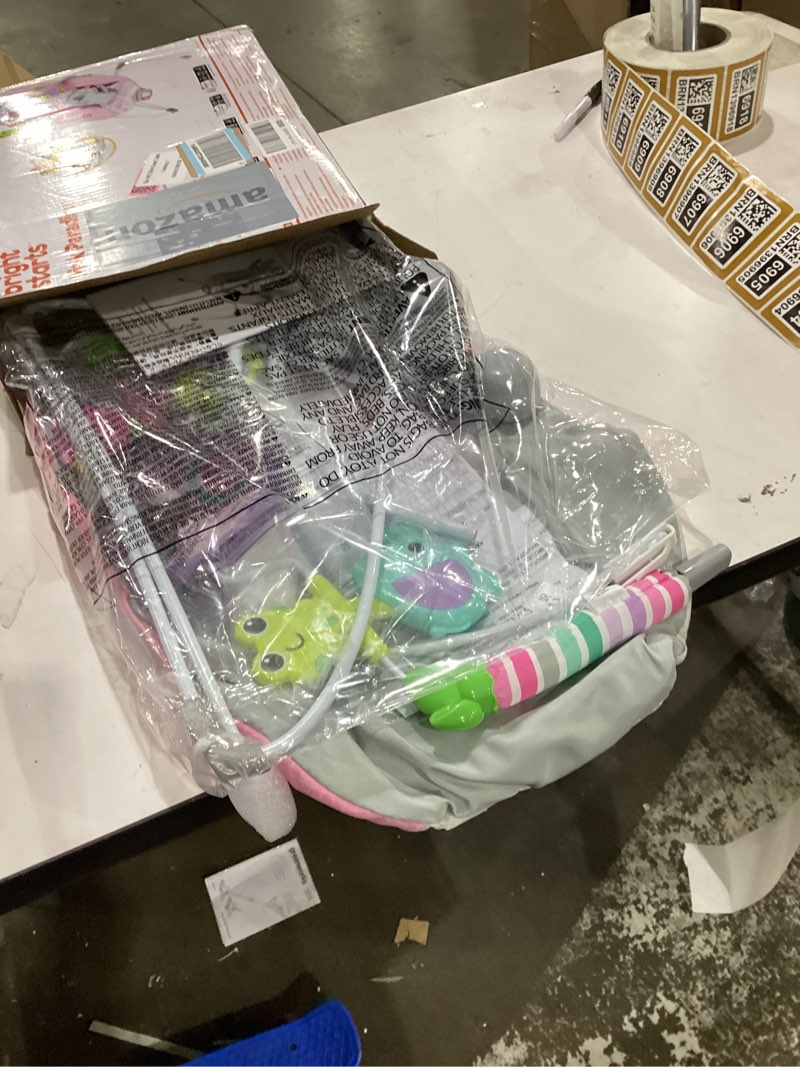 Condition photo showing Good Condition for bright starts pink paradise portable baby bouncer with vibrating infant seat and -toy bar, max weight 20 lbs., age 0-6 months