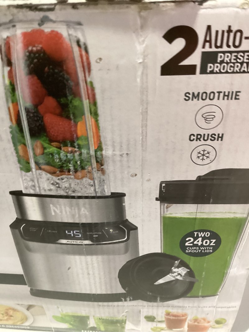 Condition photo showing New/Like New for Ninja | Blender | Nutri Pro | Single Serve | For Smoothies, Salsa, Shakes and Frozen Drinks | Includes 2 Smoothie Cups & Lids | Crushes Ice, Fruit & Veggies |Silver | BN401 Auto Blend 1000-Peak-Watts