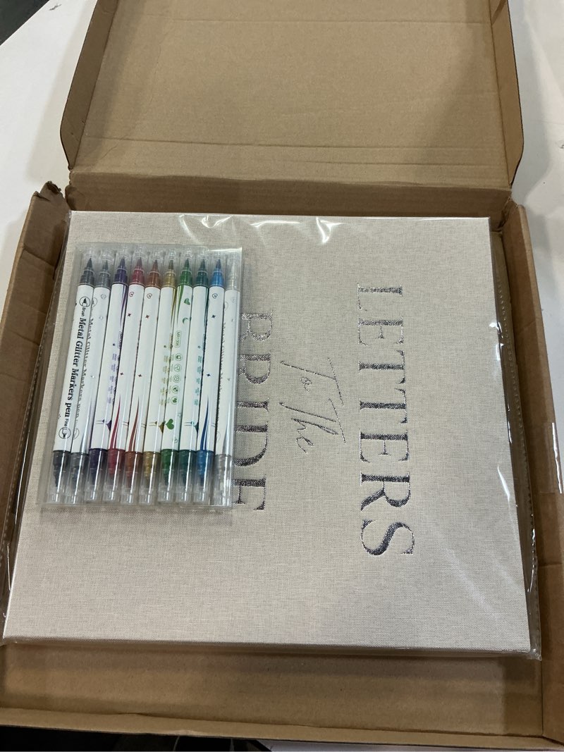 Condition photo showing Good Condition for Amyhill Letters to the Bride Scrapbook 10 Inch Bride Memory Book Photo Album Linen with 10 Metallic Markers 20 Sheets Bridal DIY Scrapbook for Wedding Engagement Bridal Shower Gifts Party Supplies