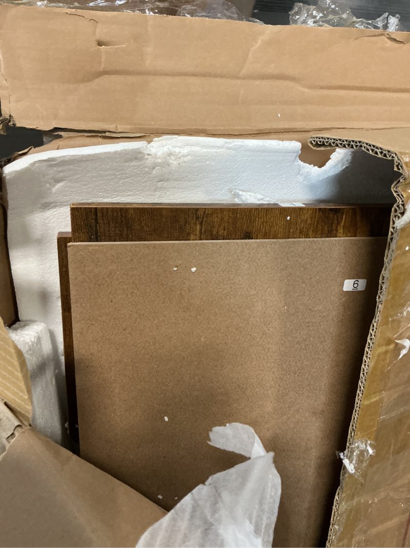 Condition photo showing As Is for 47.2” storage bench,extra large wooden storage chest with 2 safety hinges,entryway bench,blanket storage,shoe storage bench for entryway,bedroom,living room,easy assembly.-rustic brown 47.2" l × 15.7" w × 19.1" h rustic brown
