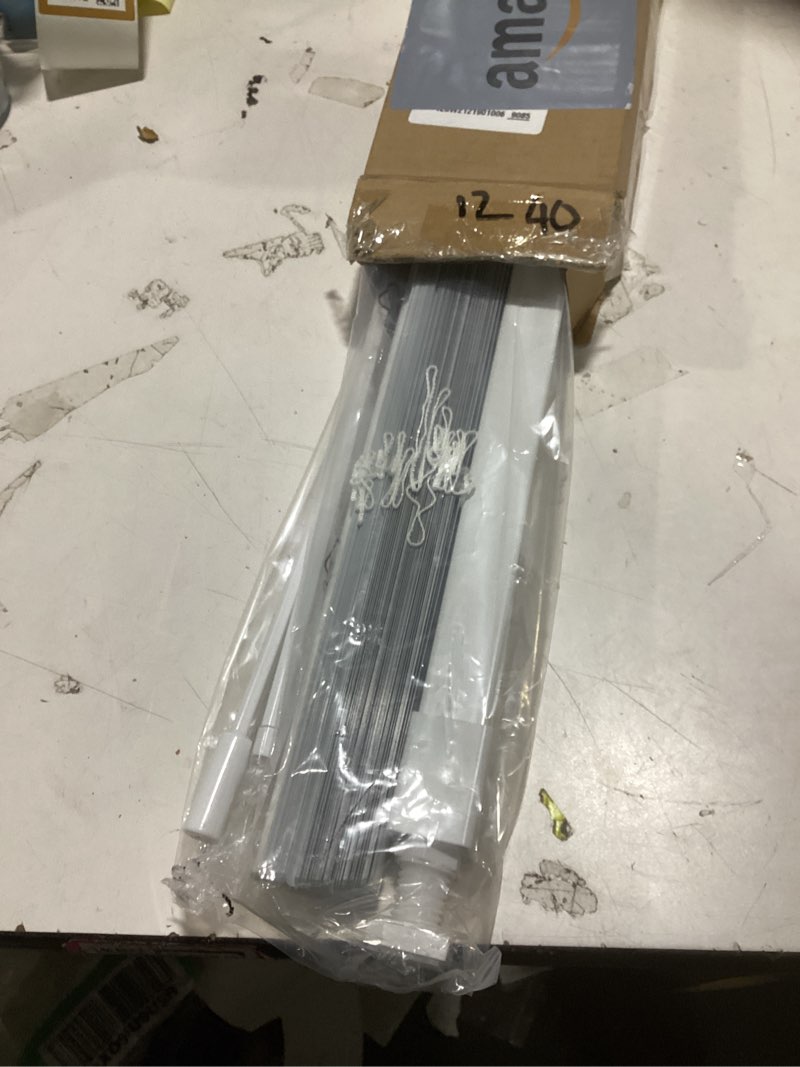 Condition photo showing As Is for (similar to )aluminum mini blinds 1 inch metal slat darkening venetian blind new horizontal window blinds anti-uv waterproof venetian blind for office home windows, silver, custom size 0custom size silver