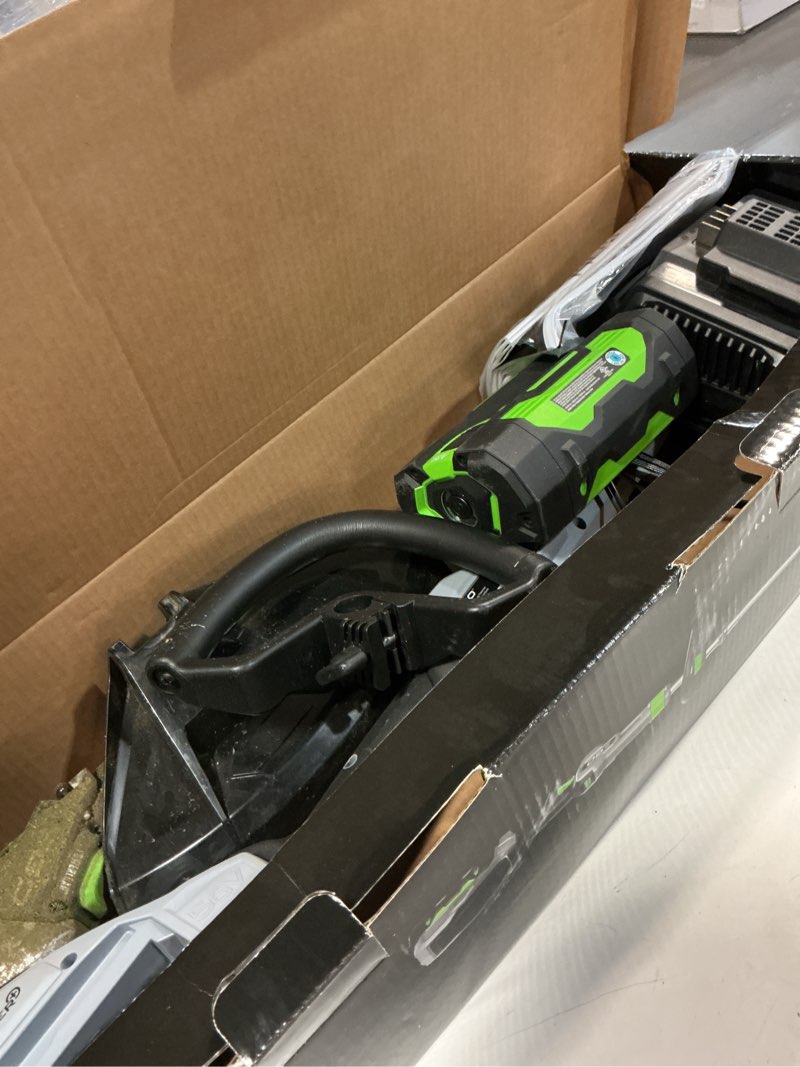 Condition photo showing As Is for ego powerload 56-volt 15-in telescopic shaft battery string trimmer 2.5 ah (battery and charger included)