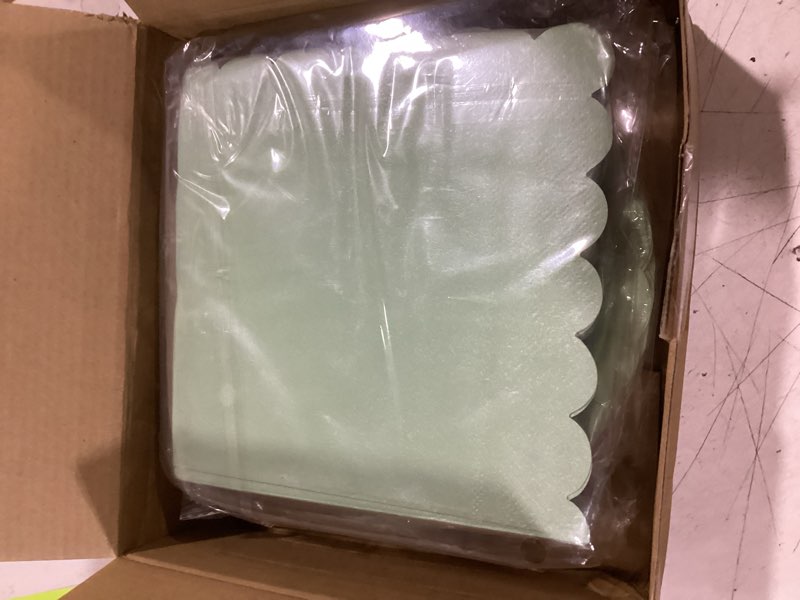 Condition photo showing Good Condition for 120 pcs sage green paper plates and napkins party supplies bulk disposable 7 inch scalloped plates cocktail napkins for wedding bridal baby shower birthday decorations, serve 60 guests
