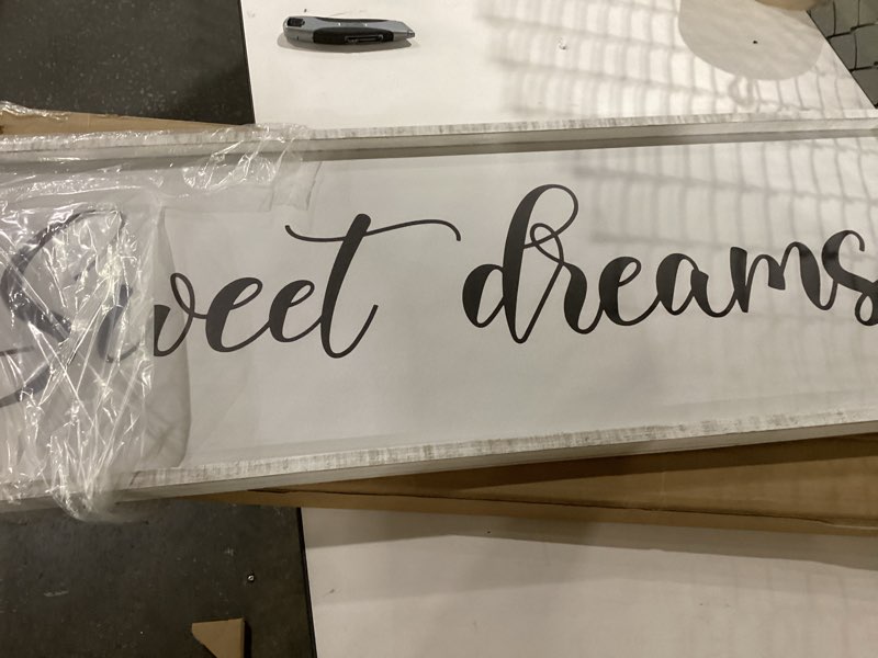 Condition photo showing New/Like New for Surfapans Sweet Dreams Wall Decor Above Bed 40"x15" ofr Master Bedroom Guest Room Wood Rustic Framed Wall Art Sign (White) 40"L x 15"W Sweet Dreams?White)