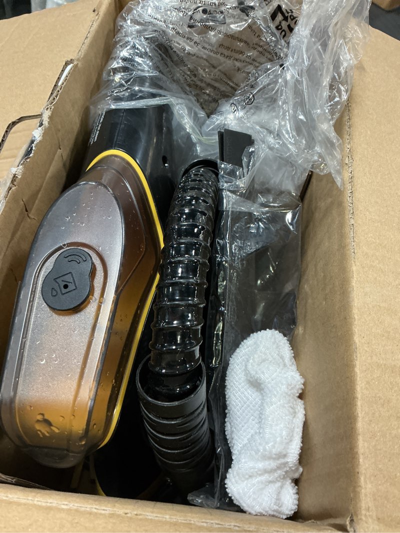 Condition photo showing As Is for handheld steamers for cleaning, 1300w high pressure steam cleaner for home and car, 10s fast heat-up, multi-purpose steamer with 9pcs accessories for grout, tile, couch, kitchen (black)