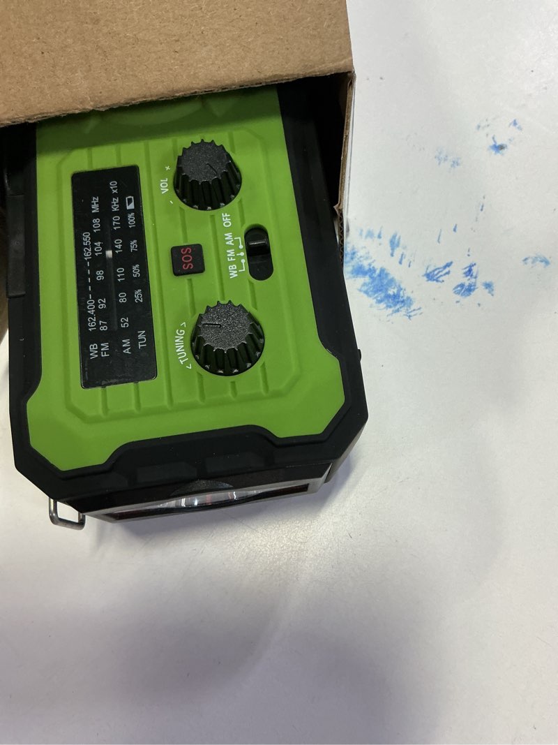 Condition photo showing Good Condition for Emergency Weather Radio 37000mWh Solar Hank Crank Radio USB Charged with NOAA/AM/FM, Flashlight, Reading Light, SOS Alarm for Emergency Kit for Indoor Outdoor Power Outage Survival Essentials Green-Black