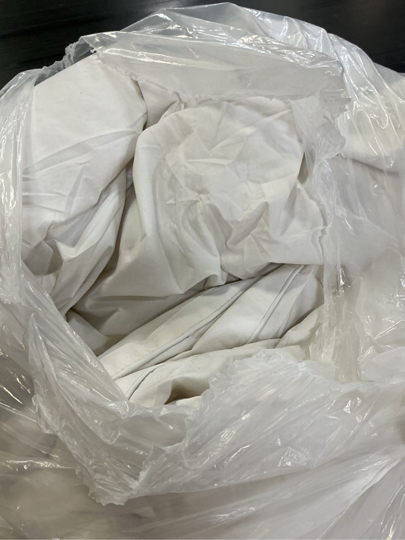 Condition photo showing As Is for hotel grand luxury white goose feather down fiber comforter king size, 100% cotton all season duvet insert king, fluffy medium warmth bedding comforter with 8 corner loops, white 106x90 inch all season king