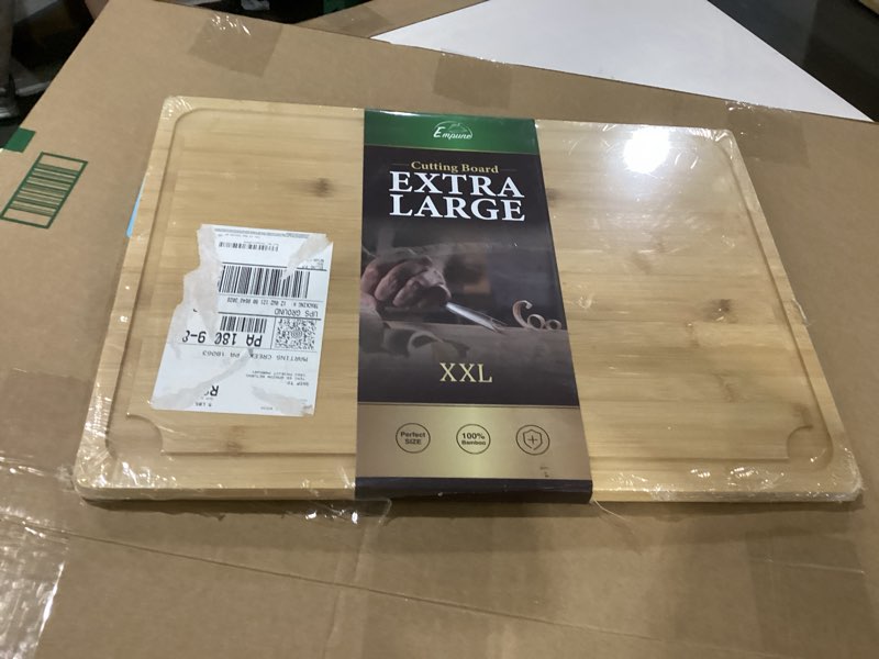 Condition photo showing Good Condition for 2xlarge cutting board, 20" bamboo cutting boards for kitchen with juice groove and handles kitchen chopping board for meat cheese board heavy duty serving tray, 2xl, empune 20"l x 14"w