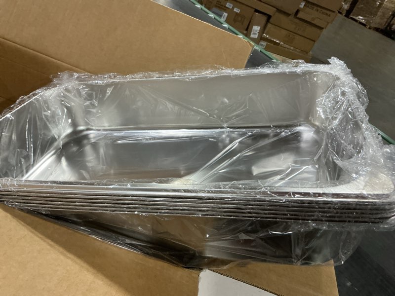 Condition photo showing Good Condition for eggkitpo hotel pans full size 6-pack 4 inch stainless steel trays for food commercial hotel pan food containers chafing pans for restaurant buffet party supplies 1/1 4" deep without lid