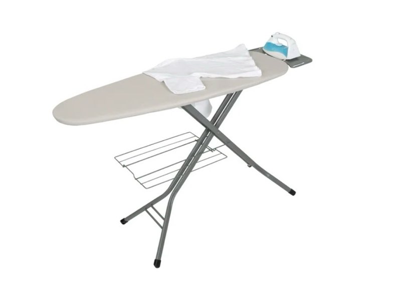 better homes & gardens wide?top ironing board – 47" x 38", adjustable height, steel frame, built?in iron rest and clothes rack, non?slip feet, grey