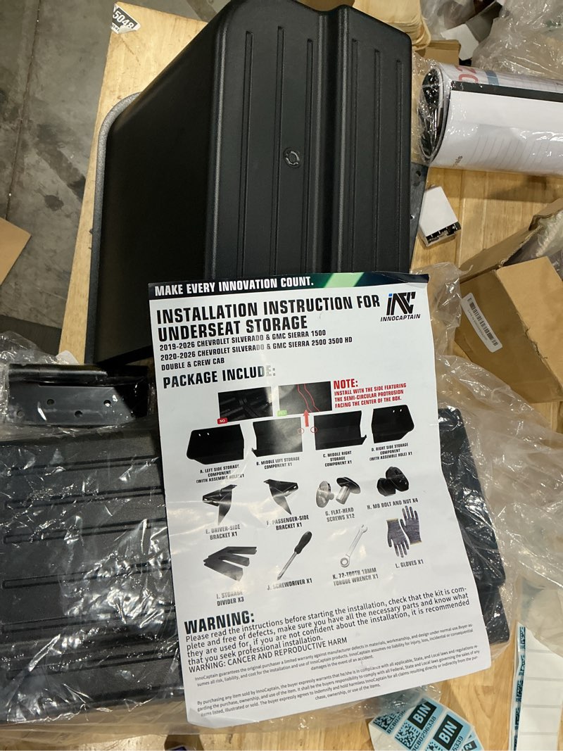 Condition photo showing As Is for rear underseat storage compatible with 2019-2026 chevy silverado/gmc sierra 1500, 2020-2026 2500hd 3500hd pickup abs under seat organizer bin (2019+ silverado 1500) black 2019-2026 1500 model