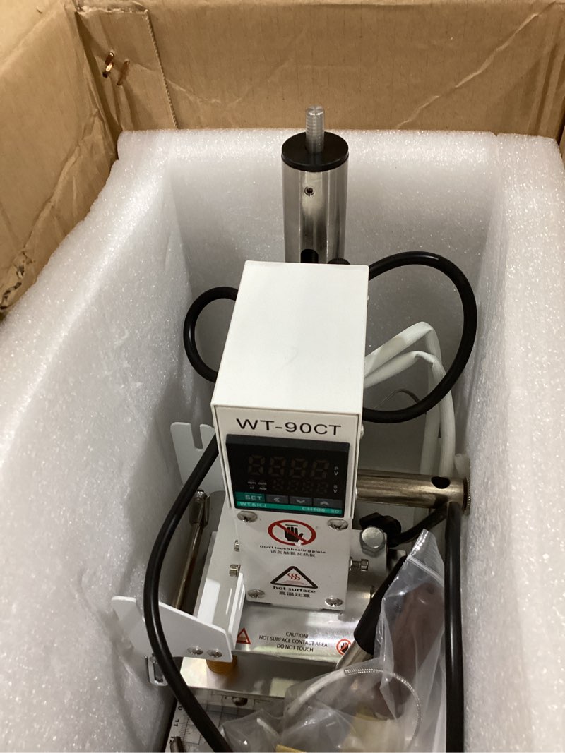 Condition photo showing Good Condition for 110v hot foil stamping machine 10x13cm with t-slot & movable table for pvc wood pu leather logo embossing bronzing