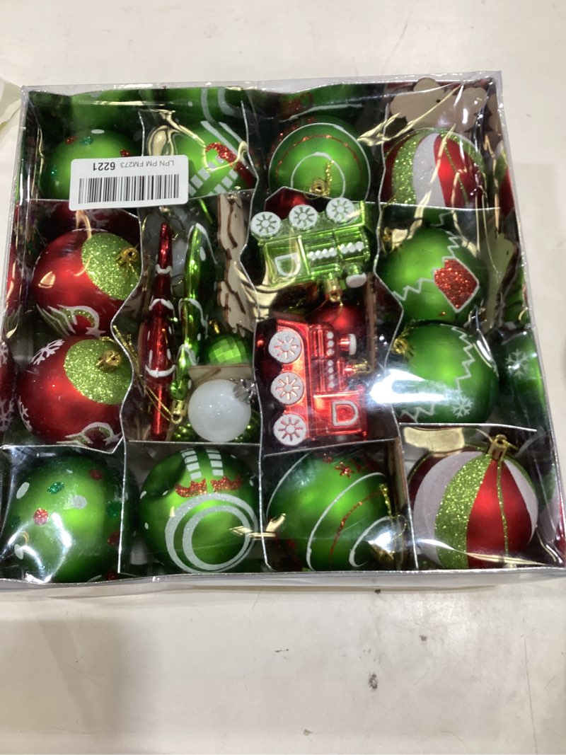 Condition photo showing New/Like New for Livole 44Pcs Christmas Tree Ornaments Set, Red and Green Christmas Elf Ball Ornaments Bulk, Shatterproof Glitter Xmas Tree Hanging Decorations for Holiday Decor