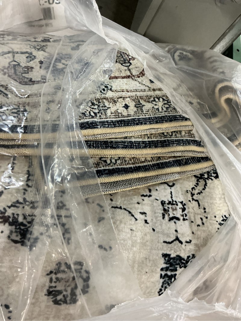 Condition photo showing Good Condition for living room rugs 8x10 light blue & grey persian floral boho area rug,machine washable tpr non-slip foldable large rug,8 by 10 rug for bedroom,office,dining room 8'x10' blue/white