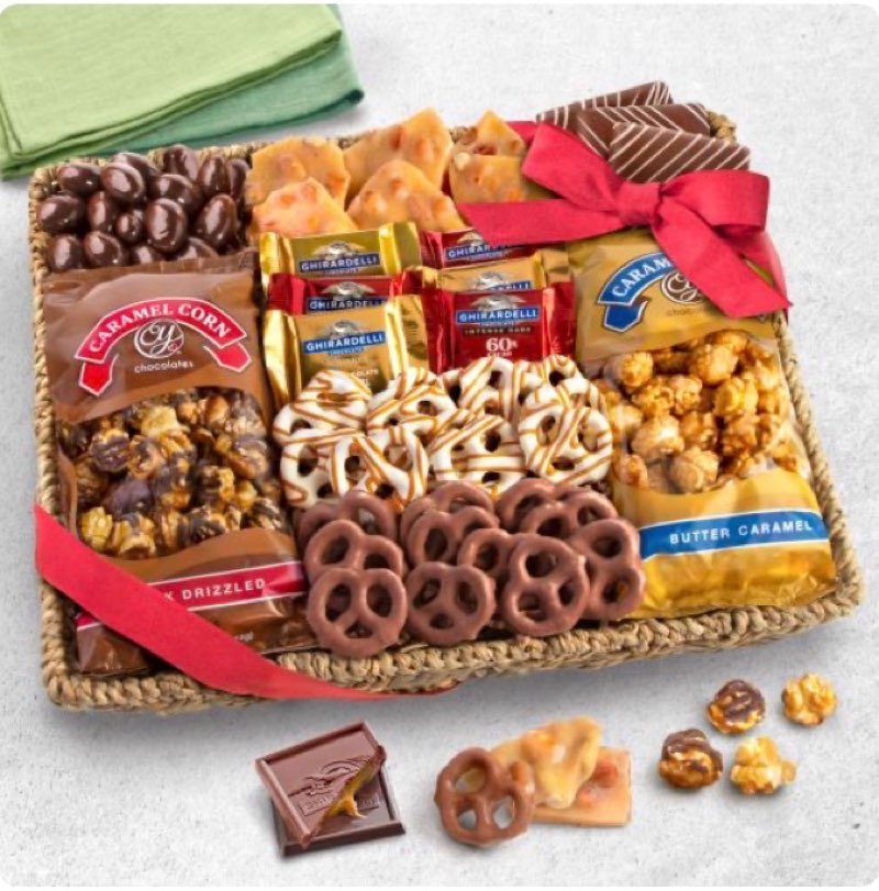 Best if used by-08/25/2026) A Gift Inside Merry Christmas Chocolate Caramel and Crunch Grand Gift Basket