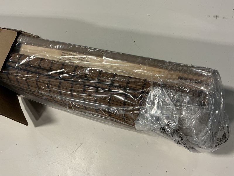 Condition photo showing New/Like New for lazblinds cordless blackout bamboo roman shades, room darkening blinds for interior windows, thermal insulated roll up bamboo blinds for home & patio, 23" w x 64" h, penang teak blackout - penang teak 23" w x 64" h