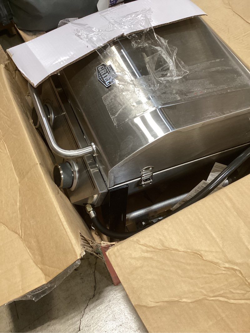 Condition photo showing As Is for expert grill stainless steel 2-burner tabletop gas grill, 13,000 btus, 273 sq. in.