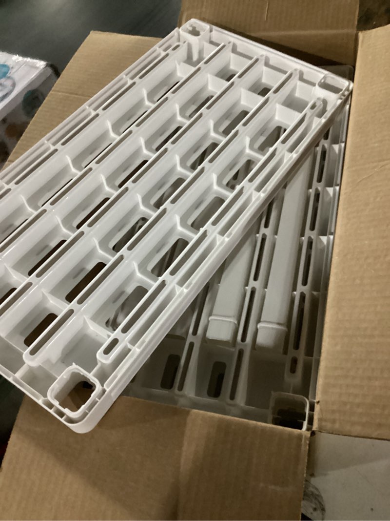 Condition photo showing Good Condition for IRIS USA 4-Shelf Light Duty Plastic Storage Shelves, 200lb Capacity, 48" H x 24" W x 12" D, Medium Modular Shelving Unit Storage Organizer for Bathroom, Laundry, Garage & Home, Storage Rack - White 4-Tier