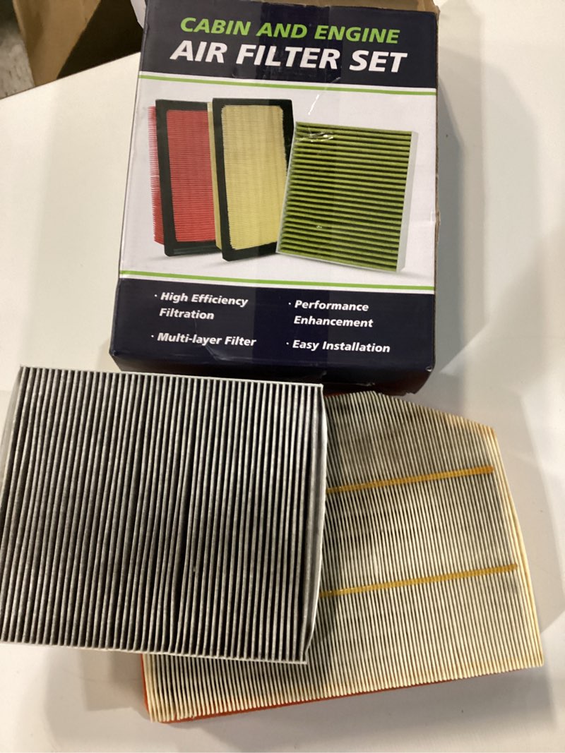 Condition photo showing As Is for cabin and engine air filter fits for 2019-2025 2026 chevrolet silverado 1500, tahoe, suburban, sierra 1500, yukon, yukon xl, escalade, fits 13356916, 84121219, cf11966, ca12404 12.6" x 9.65" x 2.4"