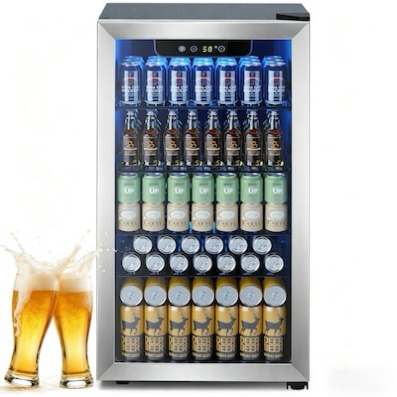cowsar 17.5-in w 130 -can capacity stainless steel freestanding indoor beverage refrigerator with glass door