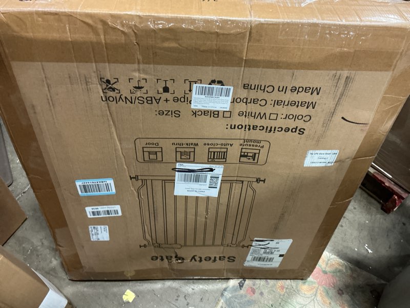 Condition photo showing New/Like New for waowao baby gate 85.83-95.24" extra wide pressure mounted walk through swing auto close safety black metal toddler kids child dog pet puppy for stairs,doorways,kitchen black 85.83-95.28"/218-242cm