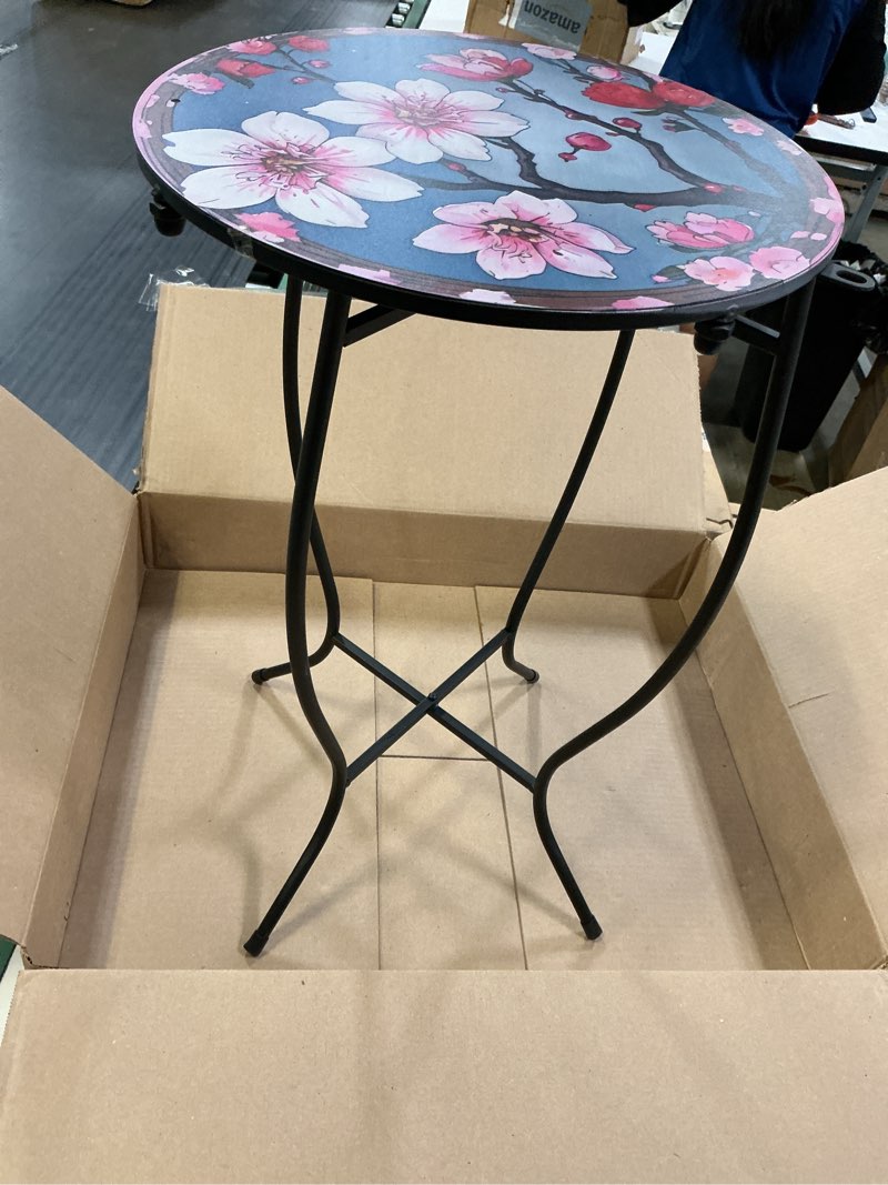 Condition photo showing As Is for vcuteka mosaic patio side table outdoor accent table bistro coffee table plant end table small porch table indoor round glass balcony hummingbird plant table stands