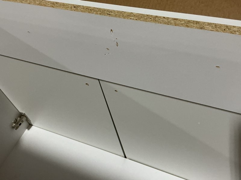 Condition photo showing As Is for project source 36-in white bathroom vanity only