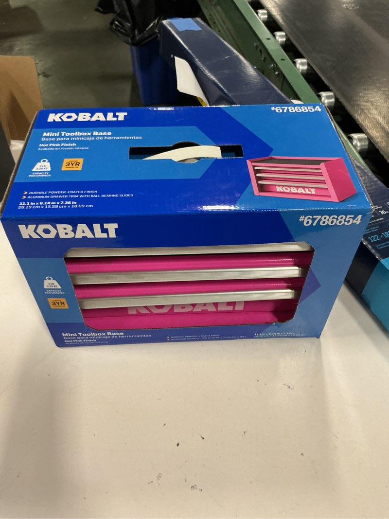 Condition photo showing New/Like New for Kobalt Portable Mini Base Toolbox 11.1-in W x 7.36-in H x 6.14-in D 3 -Drawer Hot Pink Steel Tool Box