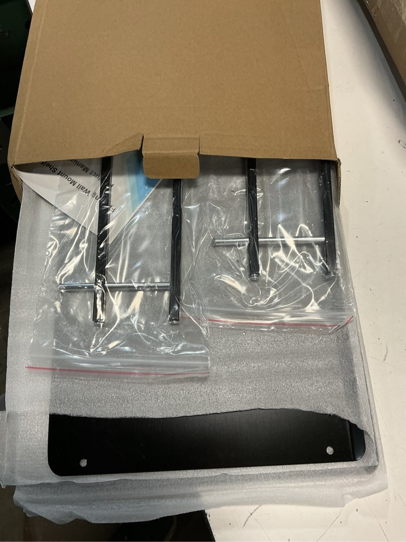 Condition photo showing Good Condition for Universal Media Shelf with Cable Holes for Entertainment 2-Tier Metal Floating Wall Shelves for Media Such as Router, Modem, Remote, Cable Boxes, Media Boxes, Projector Wall Mount, 12" x 9.8" 2 Layers-large