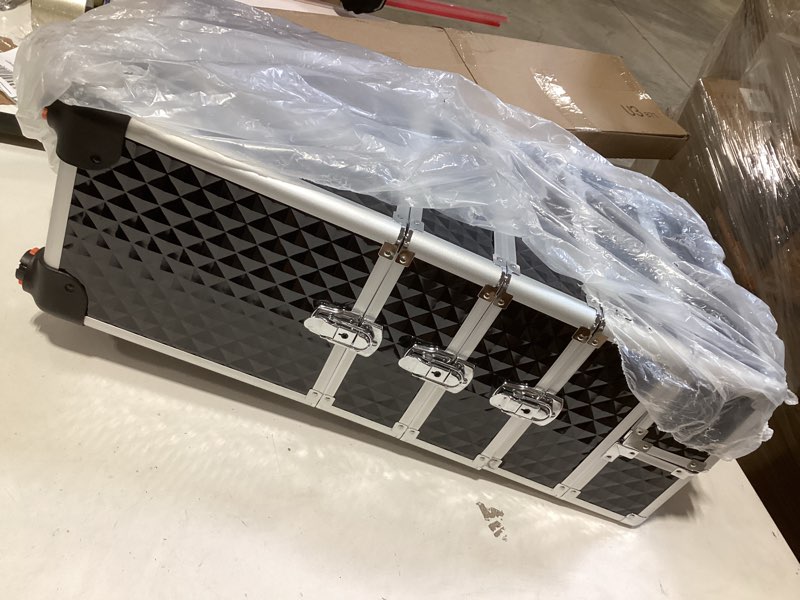 Condition photo showing Good Condition for adazzo 3 in 1 professional rolling makeup train case aluminum trolley case with 360° rotation wheels for makuep artist cosmetic suitcase organizer with lock and key diamond pattern - black