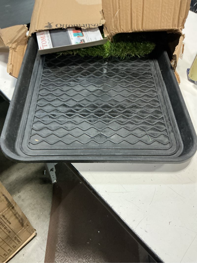 Condition photo showing As Is for ottomanson artificial grass puppy potty training pad with tray, 15" x 30" reusable pee pad for small pets and dogs black tray/grass 1'3" x 2'6" (pet)