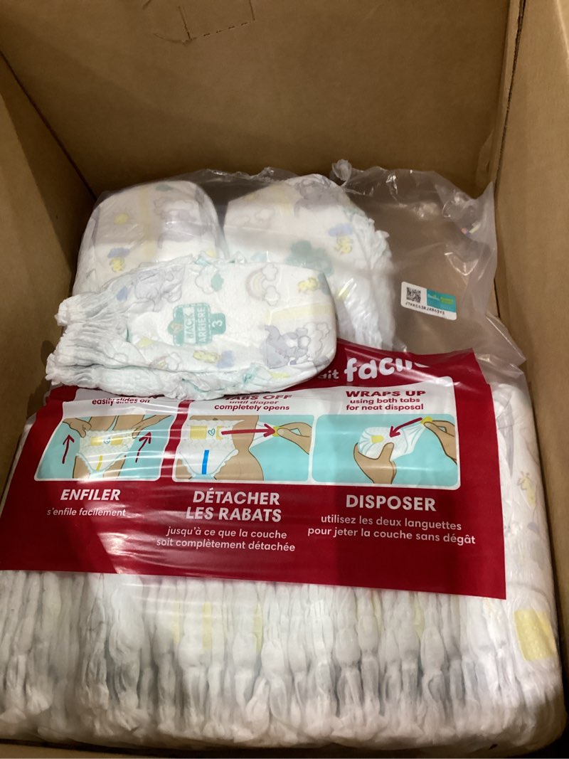 Condition photo showing As Is for pampers diapers - swaddlers 360° - size 3, 156 count, up to 100% leakproof comfy dry fit, designed for easy changes, pull on baby diaper (packaging may vary) size 3 156