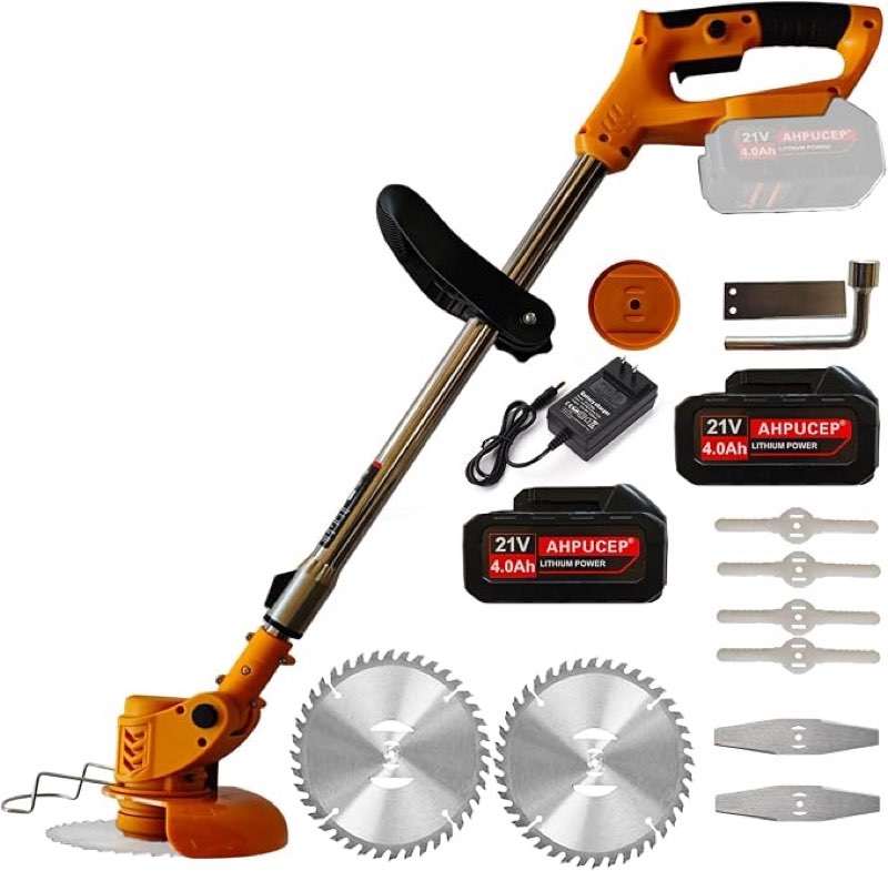 Brush Cutter Cordless Weed Wacker Electric Weed Eater with 2 4Ah Battery | with 9Blades,Lightweight,only 2.6lb,Weed Trimmer Battery Powered for Lawn,Garden,Yard,Bush Trimming&Pruning