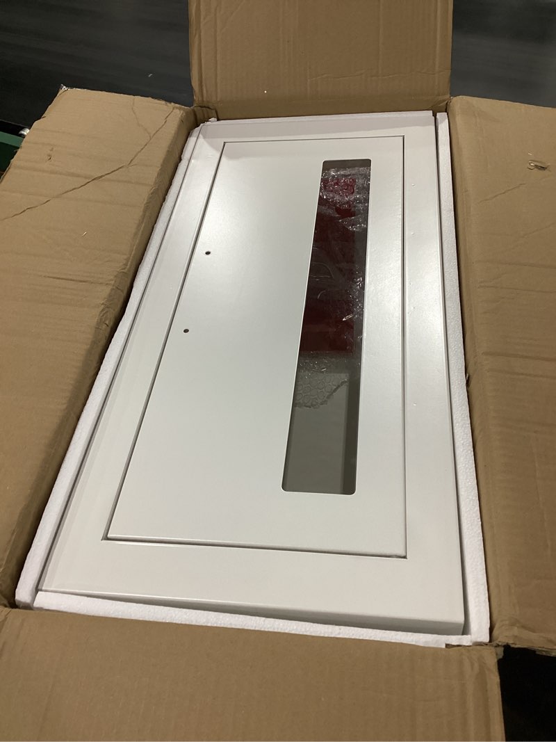 Condition photo showing New/Like New for zonon semi-recessed fire extinguisher cabinet with acrylic sign steel fire extinguisher box with magnetic door, 2.5 inch trim, white industrial grade wall mount, for 10lb dry chemical