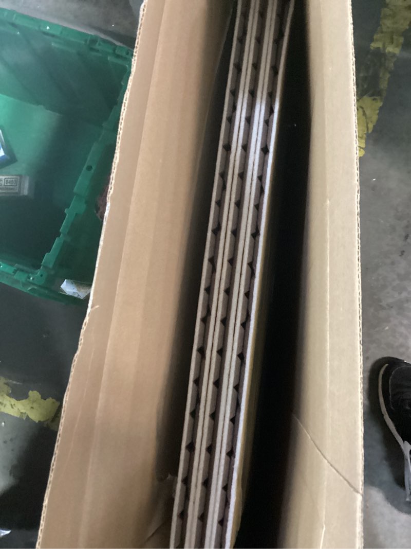 Condition photo showing Good Condition for jber acoustical wall panels - 6 pcs 23.6 x 23.6 inches wood-pattern printing sound absorbing panels, large self-adhesive decorative soundproof wall panels for studio,home & living room(dark walnut) 72"×48" dark walnut