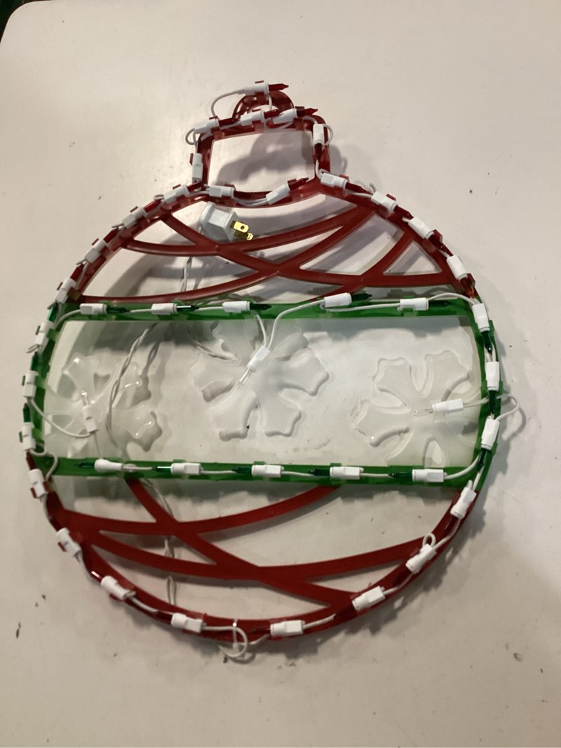 Condition photo showing As Is for 17\" red green and white lighted christmas ornament window silhouette decoration, no color, no size, plastic