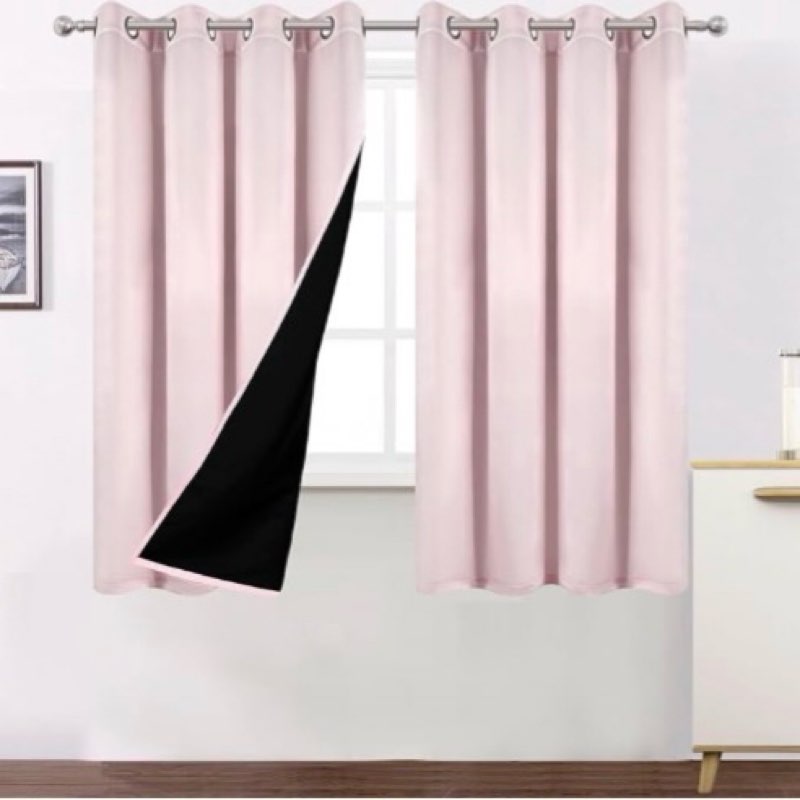 lemomo 100% blackout curtains 52 x 63 inches long thermal insulated baby pink curtains with black li