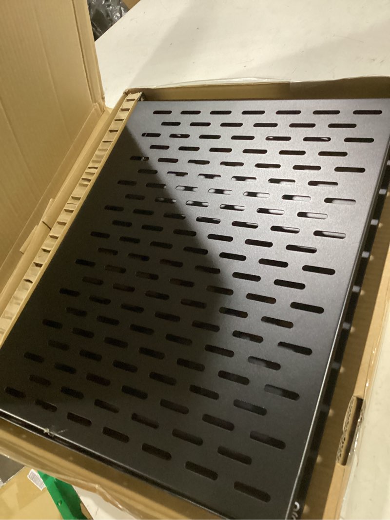 Condition photo showing As Is for tecmojo 1u rack shelf,19 inch rack shelf 14 inch depth,rack mount shelf with anti-slip stops,server rack shelf and network shelf for 19in equipments, 110lbs capacity of vented 1u shelf,no lip(2 pack) 14 in/2pack