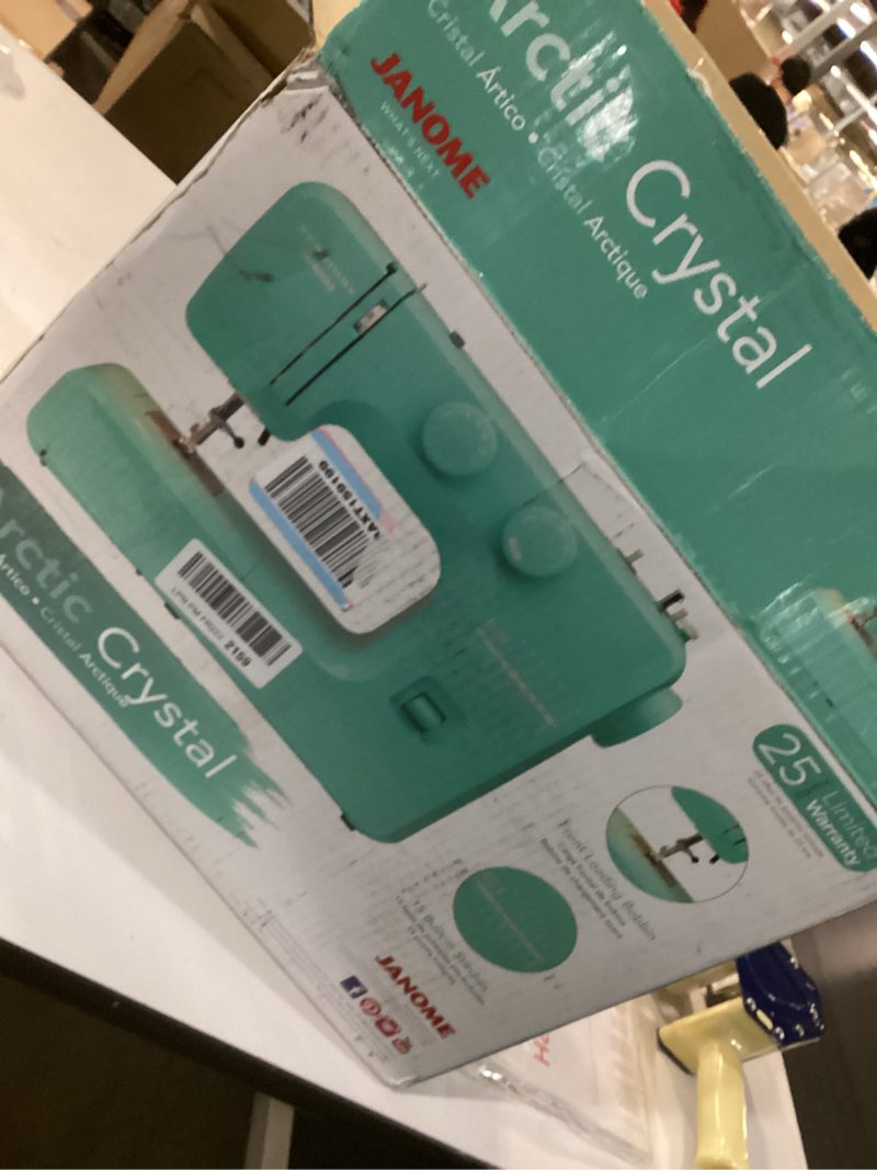 Condition photo showing Good Condition for Janome Arctic Crystal Easy-to-Use Sewing Machine with Interior Metal Frame, Bobbin Diagram, Tutorial Videos, Made with Beginners in Mind!, Turquiose